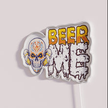 Load image into Gallery viewer, Bright Neon Sign Celebrating Día de Muertos Skeleton with Beer Cheers