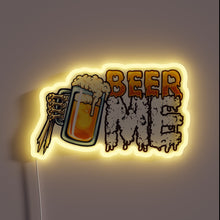 Load image into Gallery viewer, Beer loving skeleton&#39;s hand holds beer mug under colorful RGB neon.