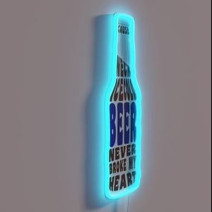 Vintage beer inspired neon sign with heartbreak humor and charm