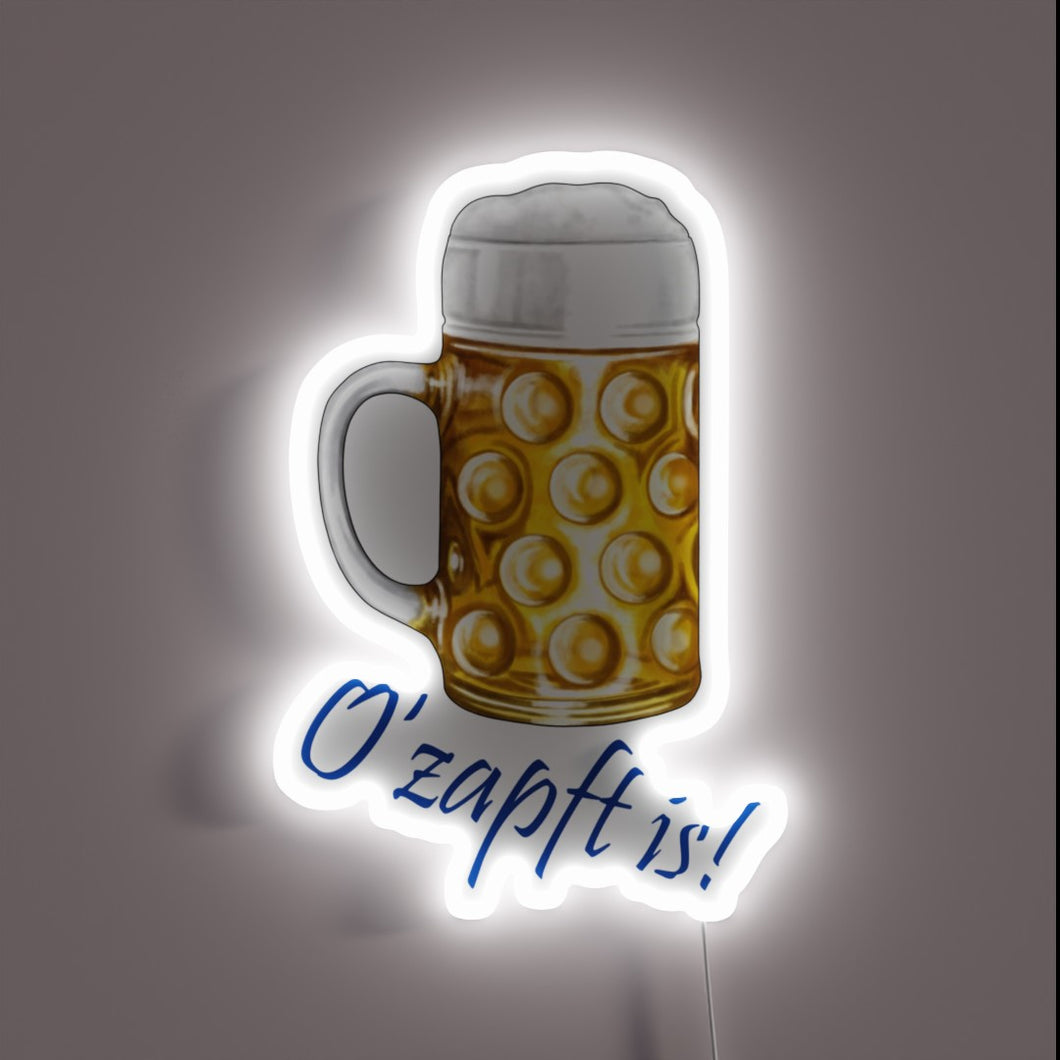 Brewery neon sign in bright RGB colors says Beer O Zapft