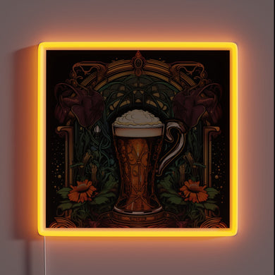 Vibrant RGB neon beer sign with Art Nouveau Oktoberfest flair