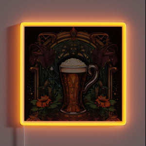 Vibrant RGB neon beer sign with Art Nouveau Oktoberfest flair
