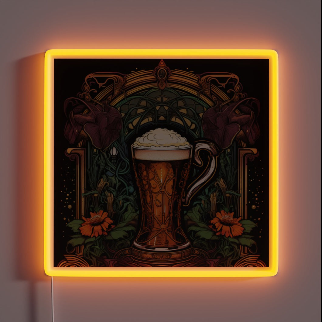 Vibrant RGB neon beer sign with Art Nouveau Oktoberfest flair