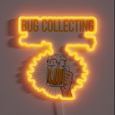 Colorful beer bar decoration with bug collecting neon sign glow