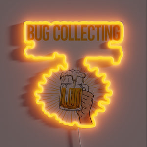 Colorful beer bar decoration with bug collecting neon sign glow