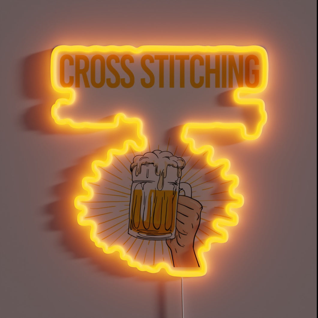 RGB Neon Sign for Beer Lovers and Crafty Cross-Stitch Enthusiasts