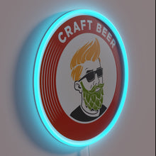 Load image into Gallery viewer, Neon sign with hipster beer and ale vibes in colors