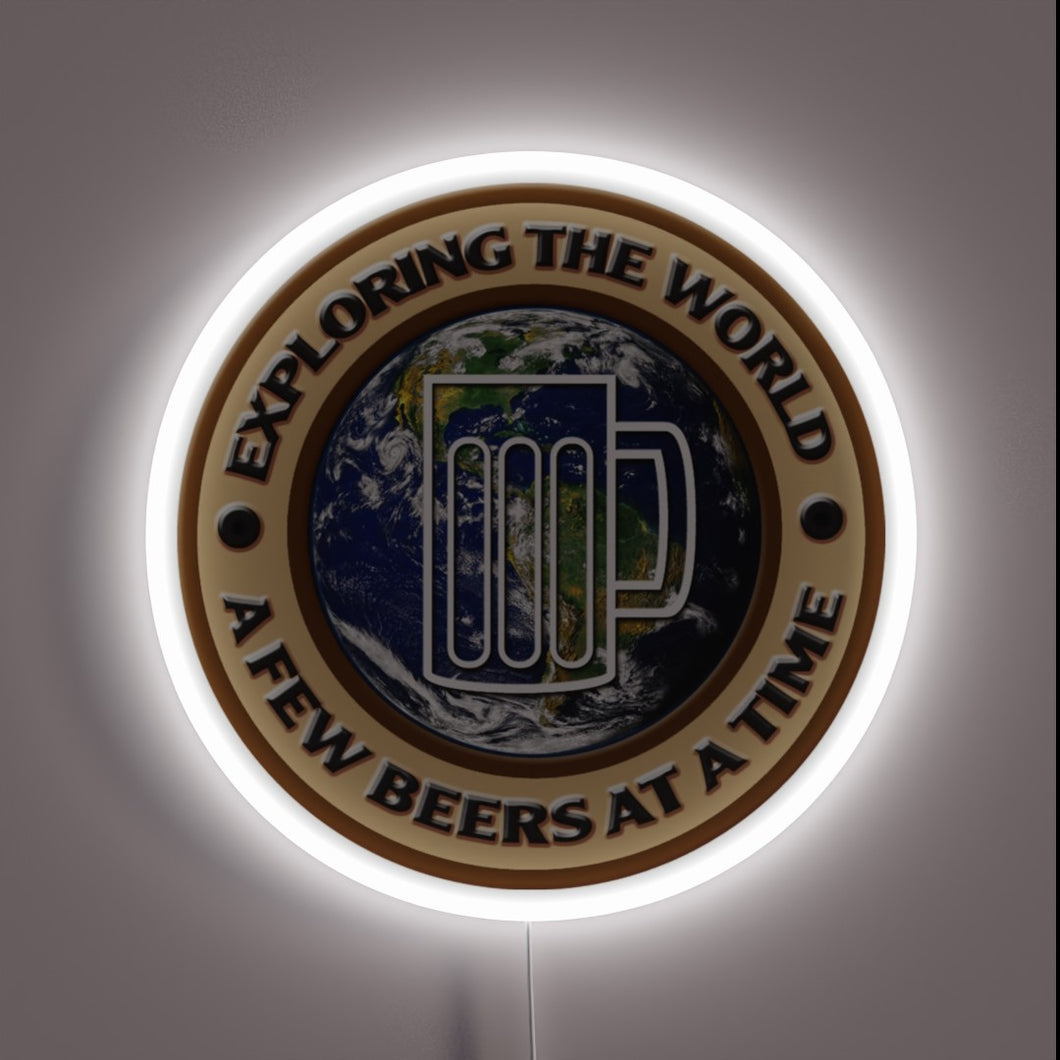 Vibrant LED beer logo sign with customizable color changing capabilities.