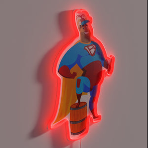 Neon beer superhero logo illuminates any space with bold color.