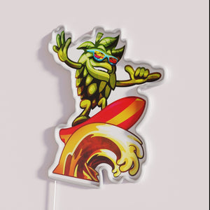 Neon beer surfer decorative bar pub sign in vibrant colors