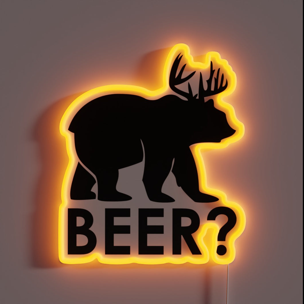 Beer lover's dream neon sign featuring a stylized beer bear