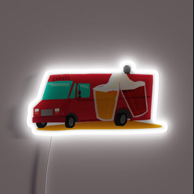 Retro illuminated beer truck with vibrant RGB LED signage glow.