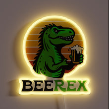Load image into Gallery viewer, Retro-style neon sign featuring T Rex enjoying a cold beer.