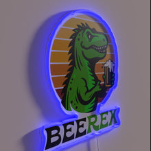 Load image into Gallery viewer, Colorful neon sign featuring T Rex with a cold beer.