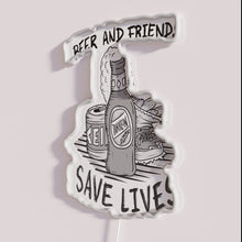 Load image into Gallery viewer, Neon Beer Sign with Friendly Vibes, Fries, Love, and Life