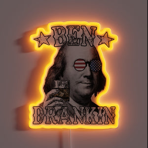 Benjamin Franklin's iconic image in vibrant red, green, and blue.