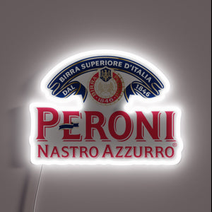 Vibrant Italian Beer Sign with Peroni Nastro Azzurro Neon Accents