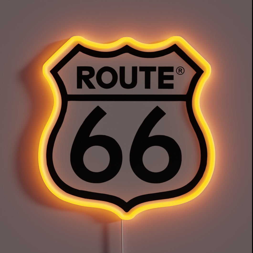 Route 66 neon sign with orange LED border