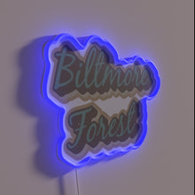 Load image into Gallery viewer, Brightly illuminated neon sign featuring iconic Biltmore Forest map in Asheville