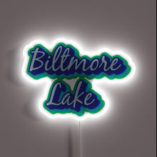 Load image into Gallery viewer, Colorful Biltmore Lake, NC, Asheville, WNC illuminated RGB neon welcome sign.
