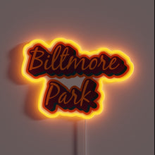 Load image into Gallery viewer, Brightly glowing RGB lighted sign featuring Biltmore Park logo
