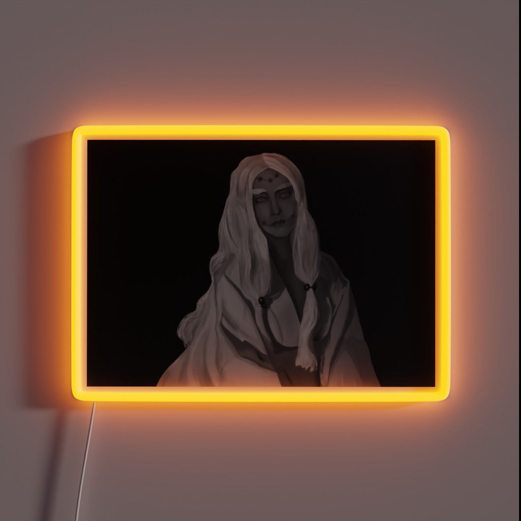 Vibrant Neon Sign Featuring Black and White Girl Icon