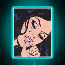 Load image into Gallery viewer, Black Hair Crying Comic Girl RGB neon sign lightblue 