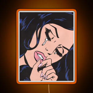 Black Hair Crying Comic Girl RGB neon sign orange