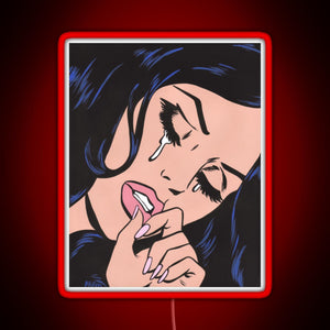 Black Hair Crying Comic Girl RGB neon sign red