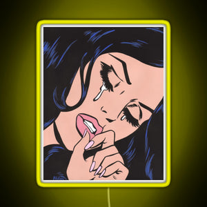 Black Hair Crying Comic Girl RGB neon sign yellow