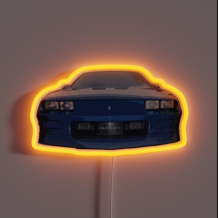 Vintage Blue Camaro Neon Sign with Colorful RGB Lighting Effect
