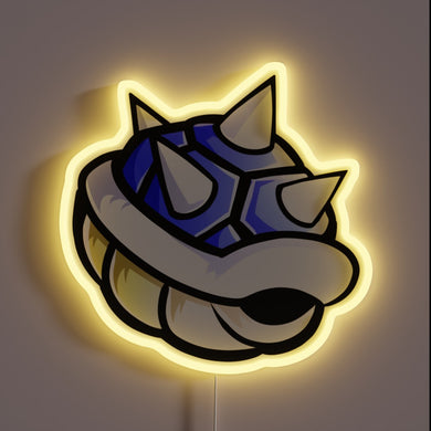 Blue spiny shell neon sign from Mario Kart.