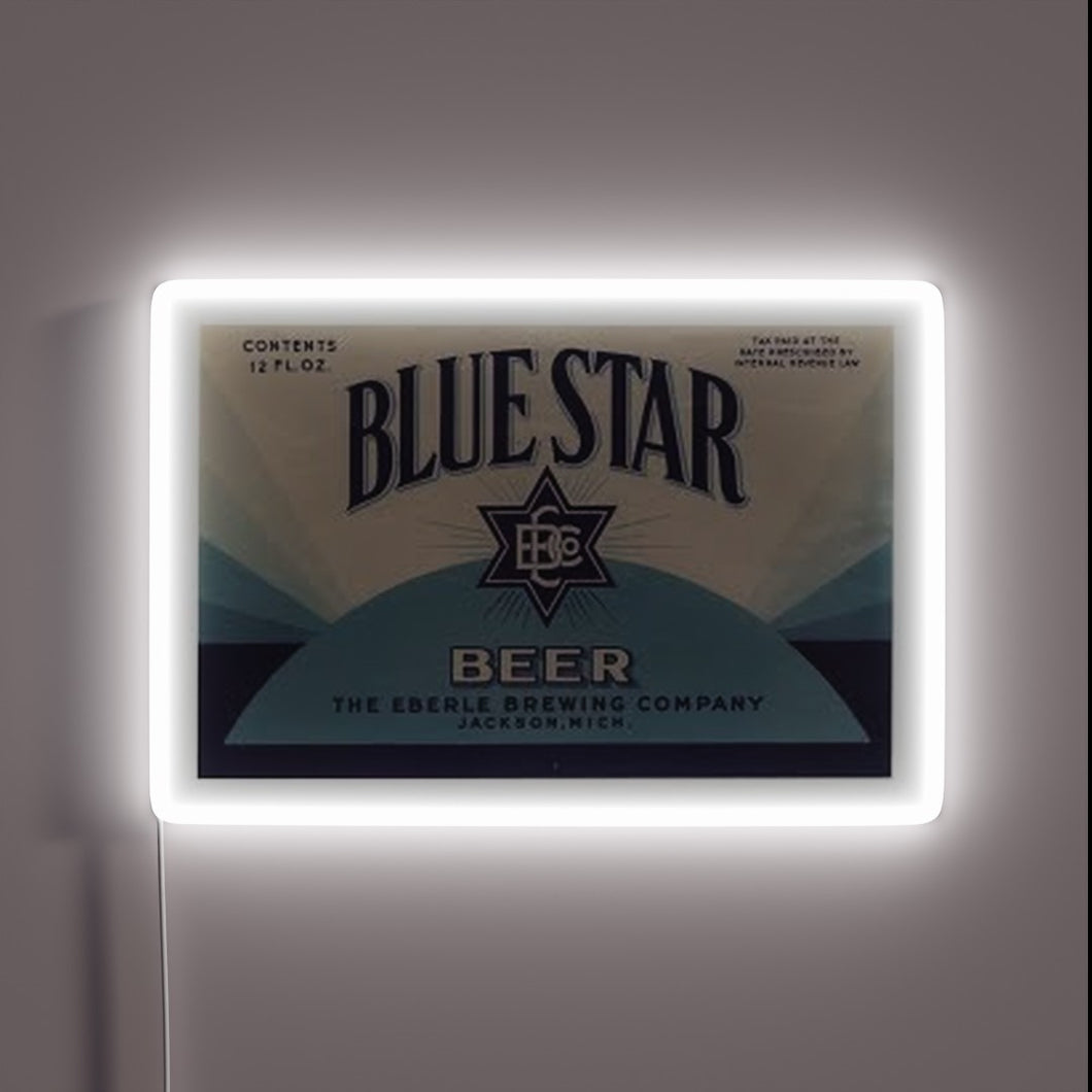 Vibrant blue neon beer sign with customizable RGB illumination options