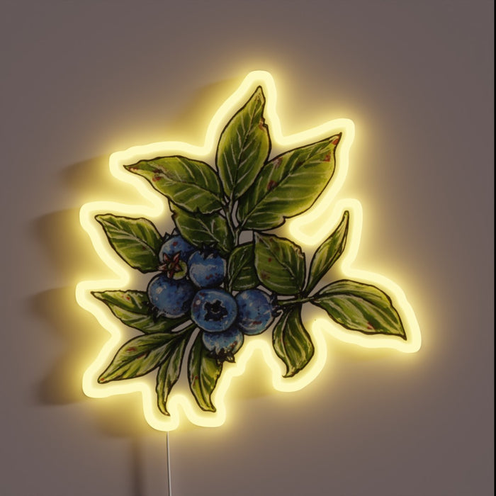 Vibrant blueberry-themed LED neon sign with radiant glowing colors