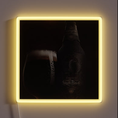 Electric bold black beer and bottle RGB neon illuminated sign.