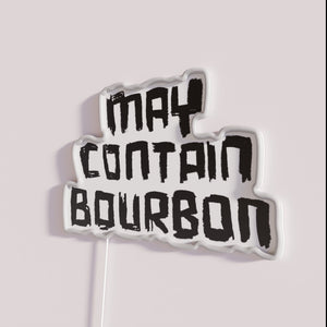 Bourbon enthusiast decor with vibrant RGB neon sign warning label