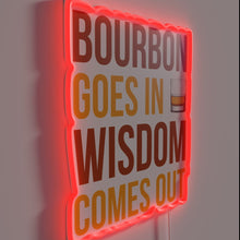 Load image into Gallery viewer, Distilled wisdom illuminated with vibrant RGB neon bourbon quote signage