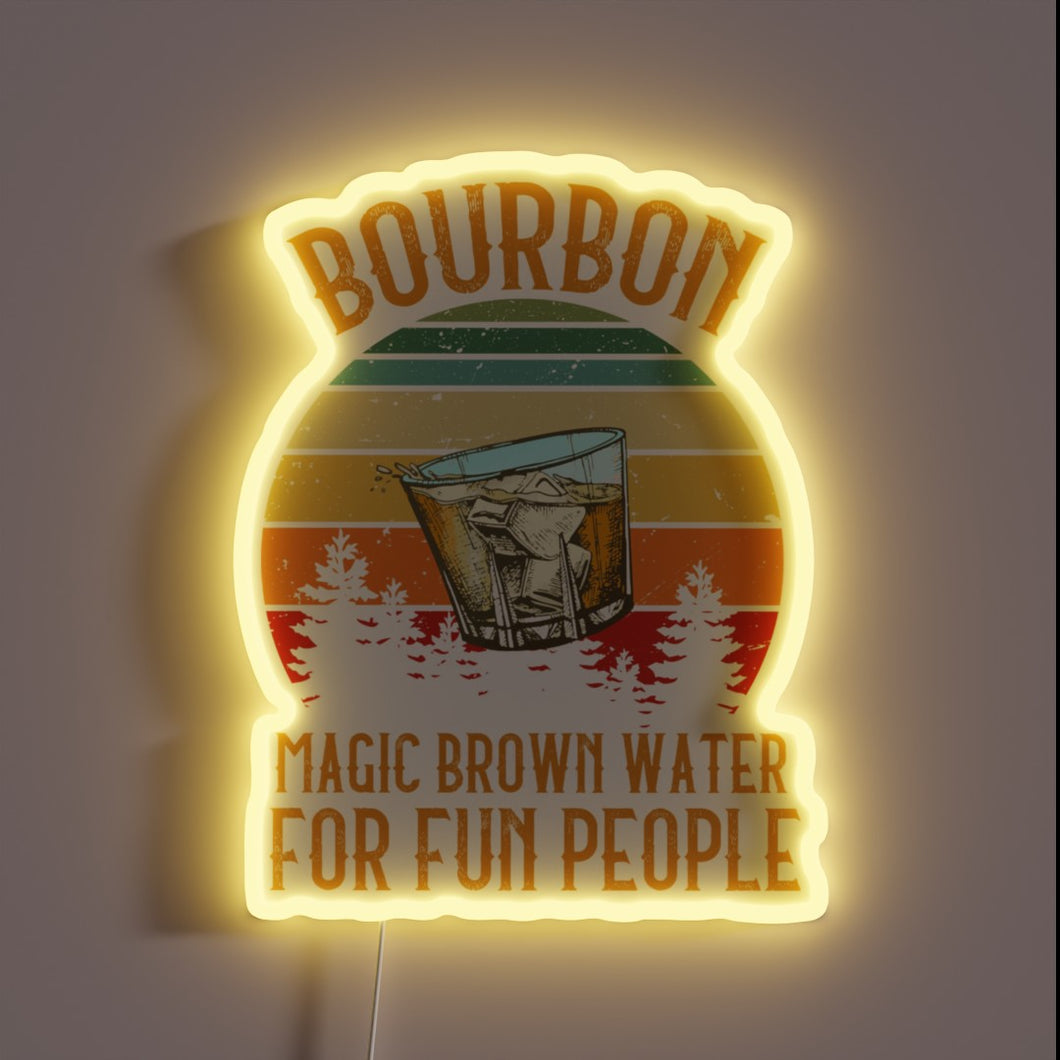 Neon Bourbon Whiskey Sign with Vibrant RGB Color Accents Glowing