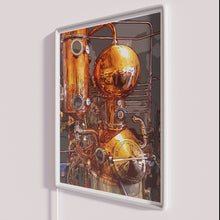 Load image into Gallery viewer, Brass Copper Steampunk Distillery Sign in RGB Neon Retro Bar Decor