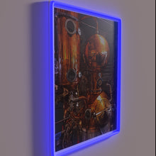 Load image into Gallery viewer, Steampunk Distillery Decor Sign with Brass &amp; Copper RGB Neon Accents