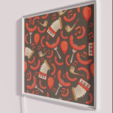 Load image into Gallery viewer, Vibrant Neon Oktoberfest Sign with Bratwurst and Music Graphic Design