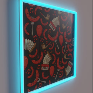 Bratwurst, Beer, and Oompah Music Oktoberfest Party Scene Neon Sign
