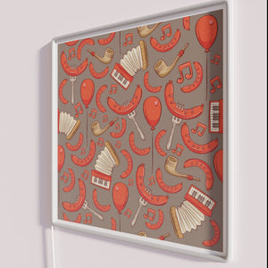 Vibrant Bratwurst and Music Oktoberfest Pattern Neon Sign in Dark Chocolate RGB