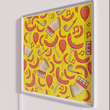 Load image into Gallery viewer, Vibrant Neon Oktoberfest Sign with Bratwurst and Music Marigold Colors