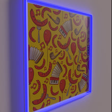 Load image into Gallery viewer, Vibrant neon Oktoberfest pattern featuring bratwurst and marigolds in bold color.