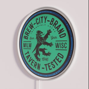 Vibrant neon sign with RGB colors and Milwaukee Brewers branding