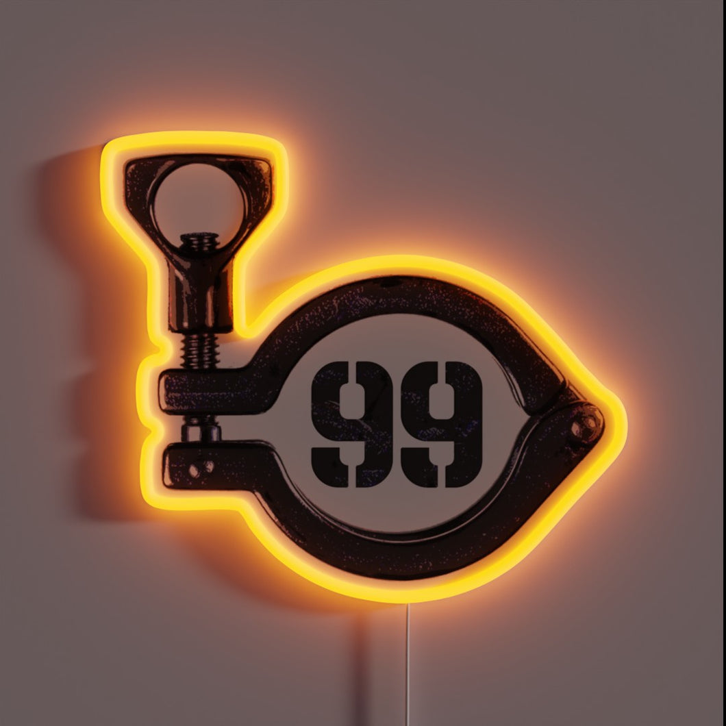 Colorful RGB neon sign featuring Brewery 99's iconic New Bern logo
