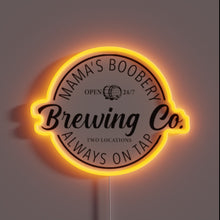 Load image into Gallery viewer, Mama&#39;s Boobery Brewing Co. neon sign with orange LED border