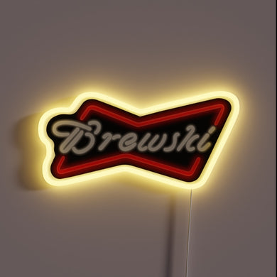 Glowing neon sign with colorful RGB effects and beer theme