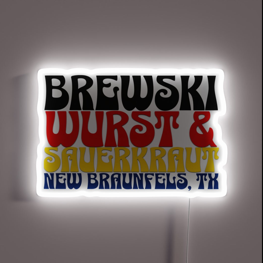 Neon Sign Advertisement for Brewski's Authentic German-Style Würst Haus Experience